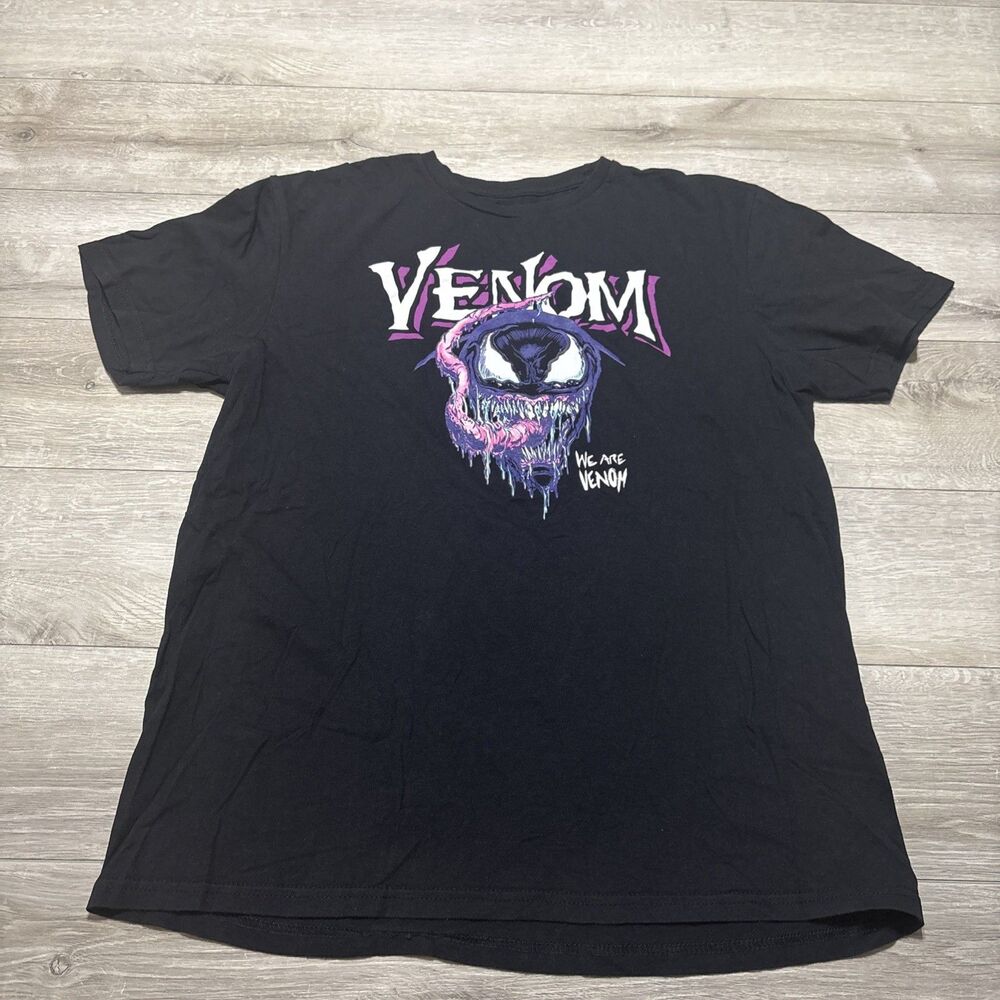 Marvel Venom Short Sleeve Black T Shirt Crew Neck Purple Pink White Men's Large